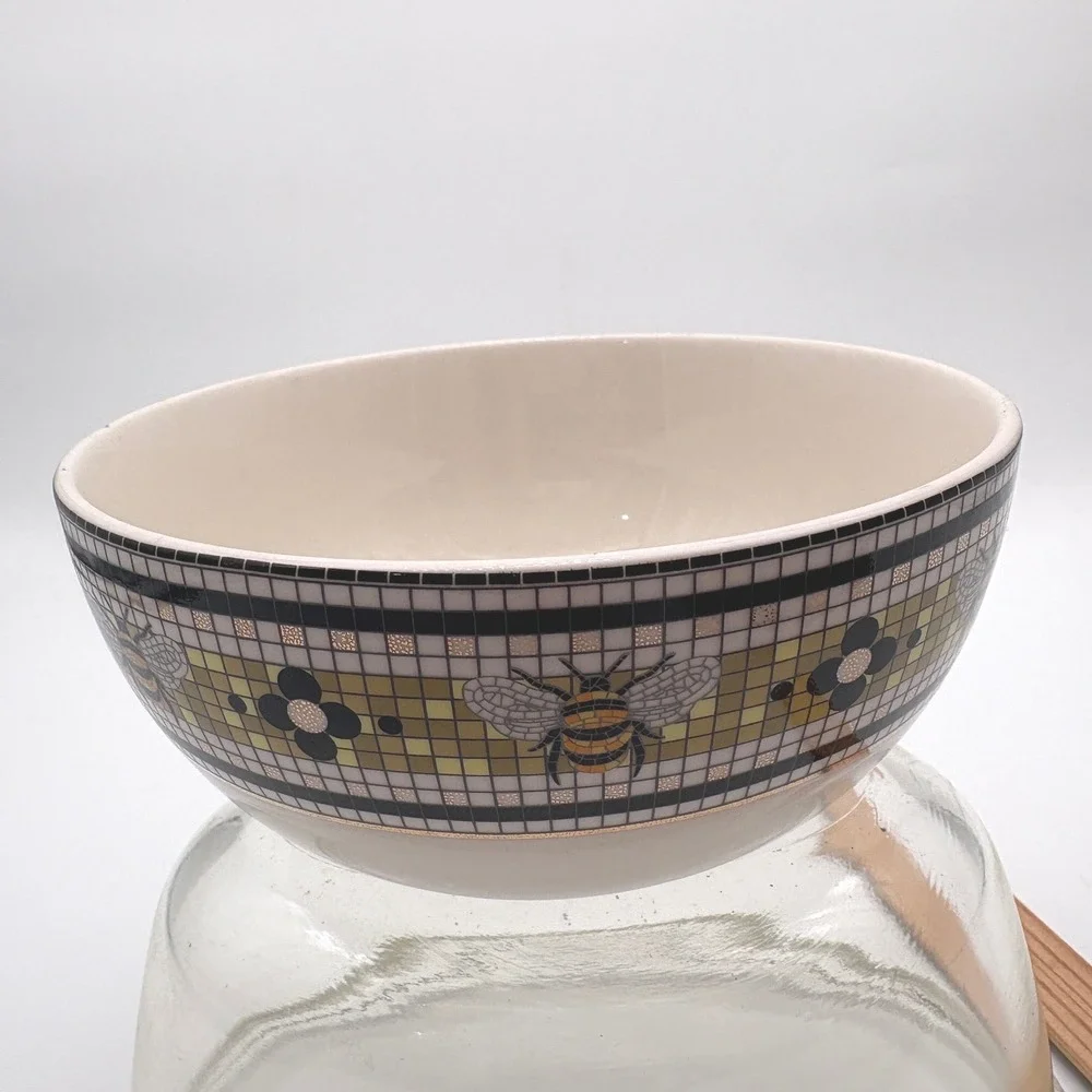Anthropologie Bumblebee Mosaic Ceramic Bowl Yellow Black Gold Serving Dish 6in